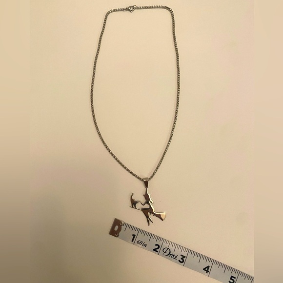 Witch Broom‎ Cat Pendant Necklace Women Witchcraft Silvery Color Hollow Out - Picture 10 of 11